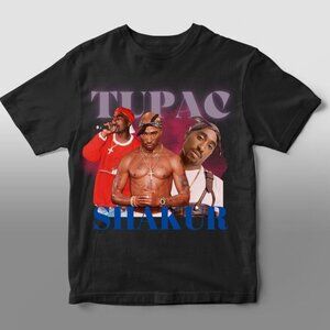 Tupac Shakur Graphic T-Shirt 90s Hip Hop Music Fan Retro Style Tee 90
